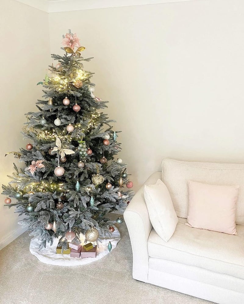 Lerryone Christmas Tree Skirt, 24 Inch Faux Fur White Tree Skirt Small Snowy White Plush Velvet Xmas Tree Mat Base Cover for Holiday Home Party Decorations - Image 2